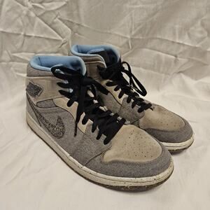 Air Jordan 1 Mid Crater Grey White Blue Mens Size 11